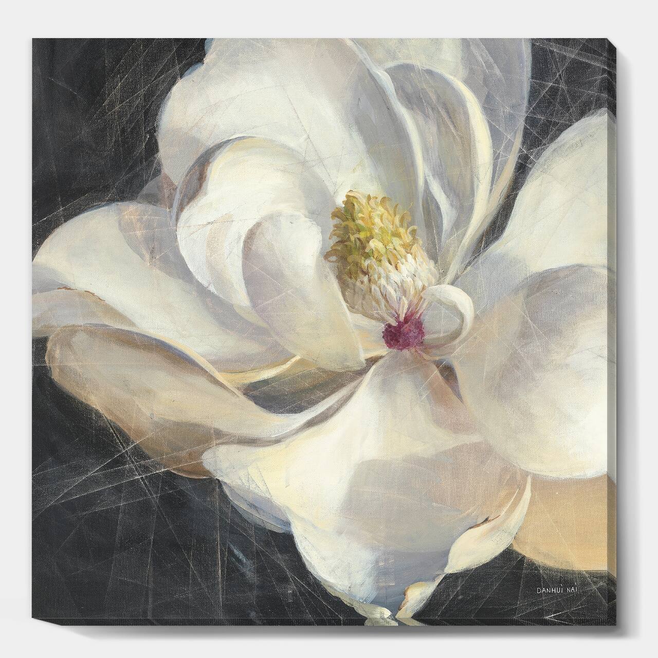 Designart - Vivid White Magnolia IV - Shabby Chic Premium Canvas Wall Art